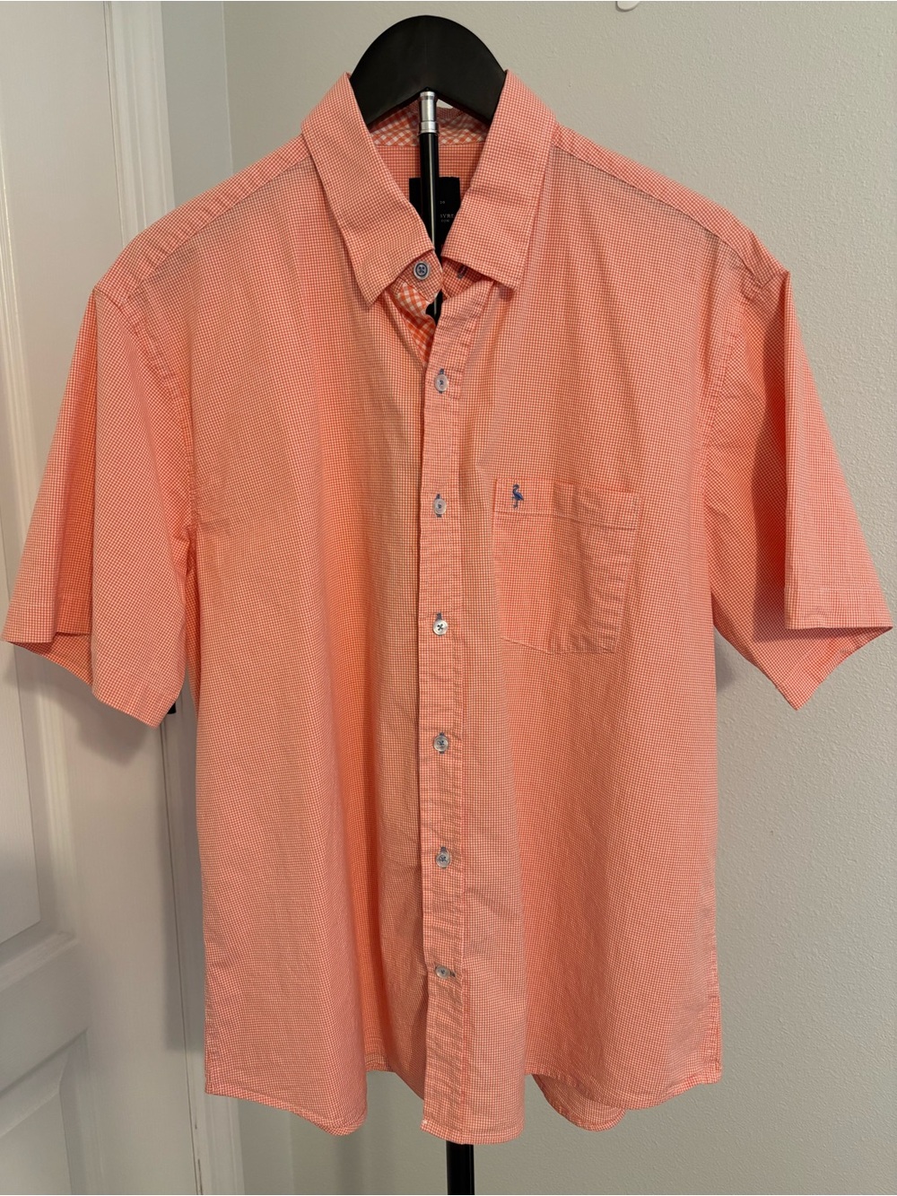 Taylor Byrd Orange White Gingham Button Front Stretch Top Mens XL